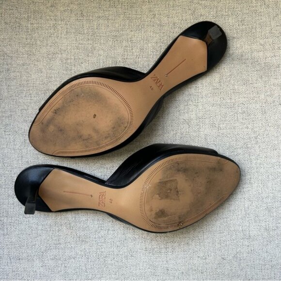 ZARA Leather Peep Toe Black Heel Sandals - Picture 6 of 11